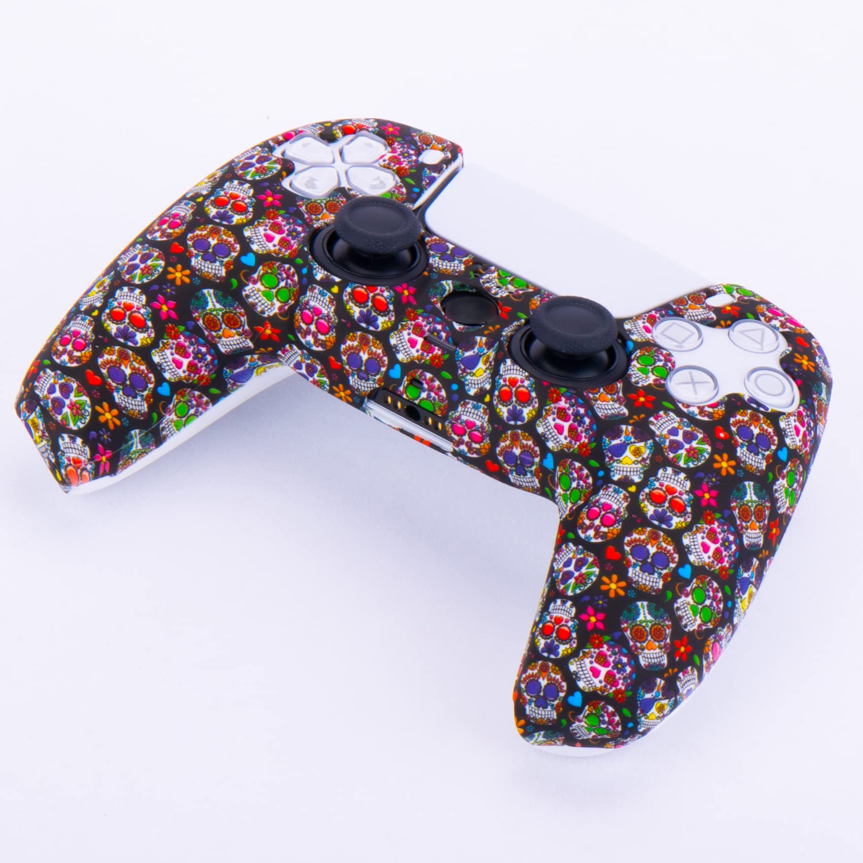 YoRHa Printed Silicone Thickened Skin Case (Makeup Skull II) for PS5 Controller - Includes 10 Grip Caps - Perfect for Gaming, Protection & Customization