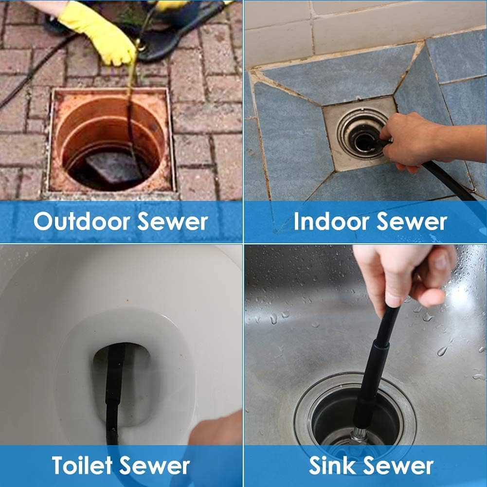 **200FT High-Pressure Sewer Jetter Kit for Pressure Washer – 5800PSI Drain Cleaner Hose with 1/4 Inch NPT Corner, Rotating & Button Nozzle – Includes Pearl Corsage Pin, Waterproof Tape & 2 Spanners – Ideal for Clogged Drains, Sewer Lines & Commercial Cleaning**