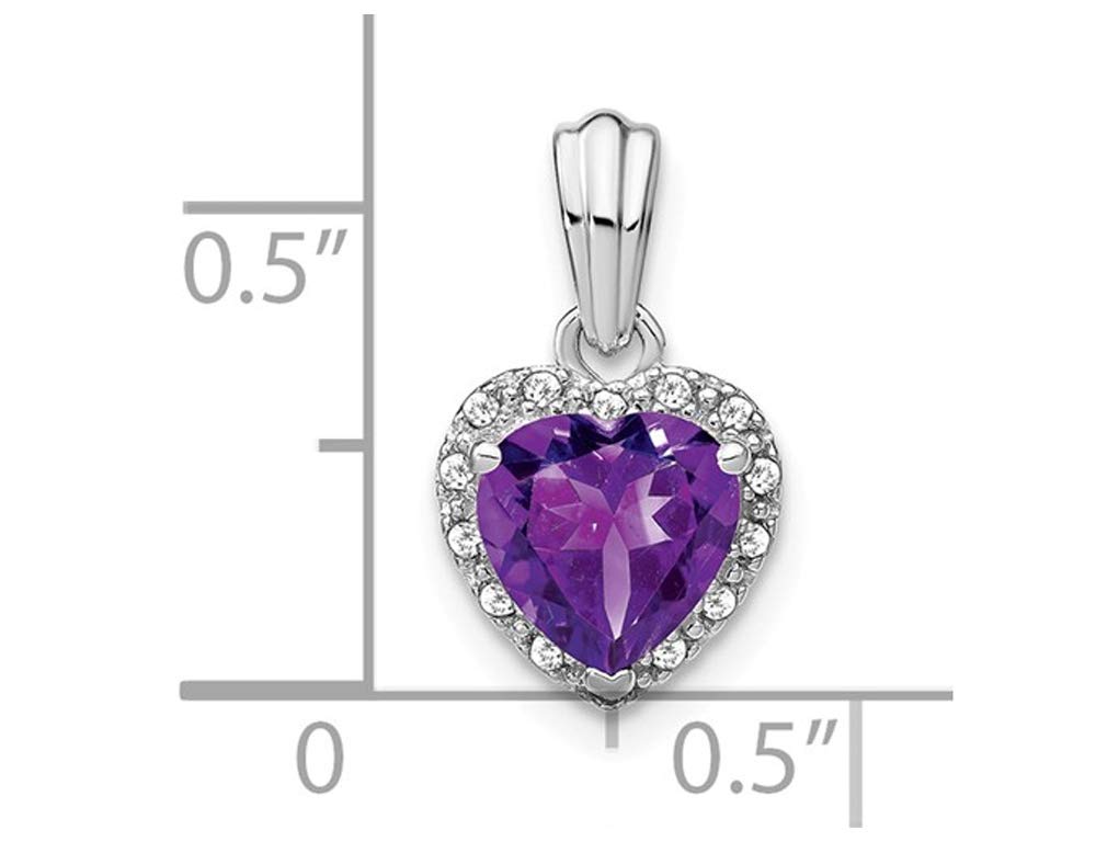 1.15 Carat (ctw) Sterling Silver Amethyst Heart Pendant Necklace with Diamond Accents - Perfect for Valentine's Day Gifts, Anniversary Presents & Romantic Occasions