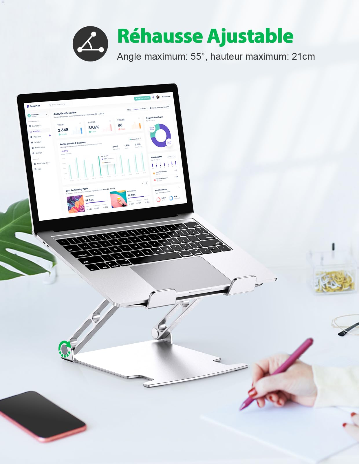 Ergonomic Aluminum Laptop Stand with Dual-Axis Rotation & Cooling Ventilation - Adjustable & Foldable for MacBook Pro & 10