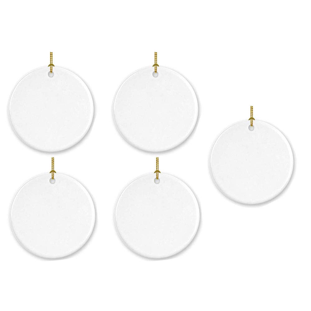 5PCS Christmas Sublimation Ceramic Ornament Blanks - Round Porcelain Hanging Discs for DIY Holiday Decorations - Perfect for Christmas Tree Pendants, Gift Tags & Home Decor