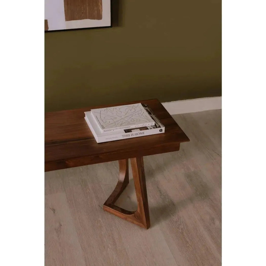 67 Inch Walnut Brown Mid Century Modern Bench - Stylish and Durable Wooden Bench for Living Room, Bedroom, or Entryway