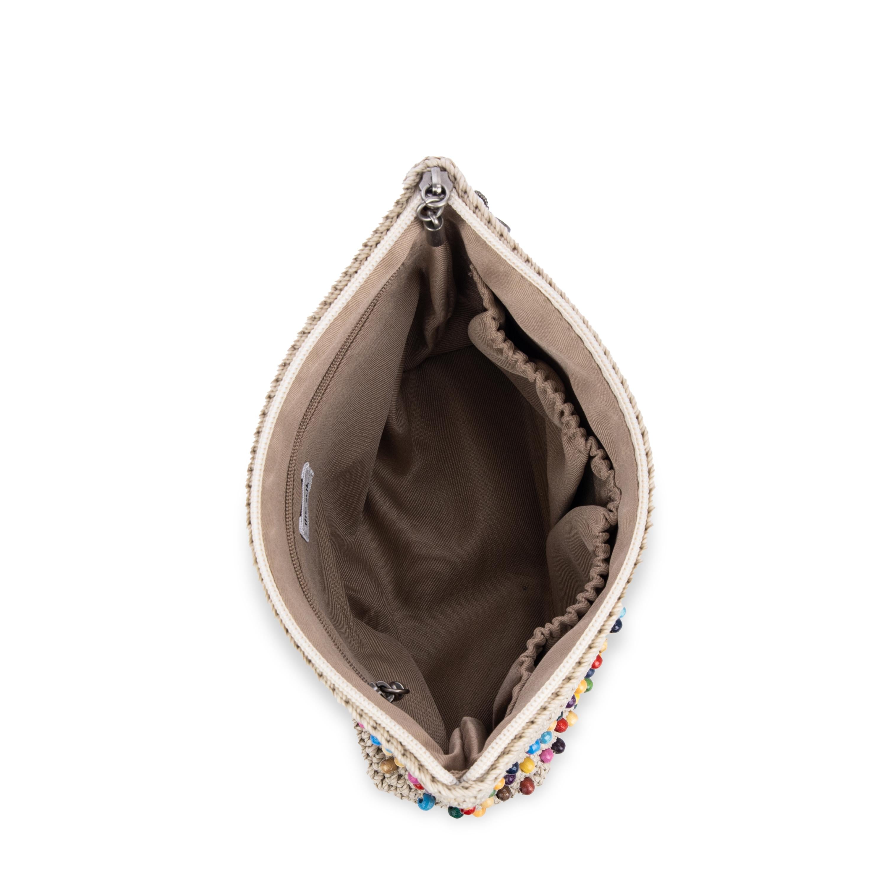 Handmade Crochet Essential Pouch with Ecru Multi Beads - Perfect for Travel, Makeup, Jewelry & Small Item Storage