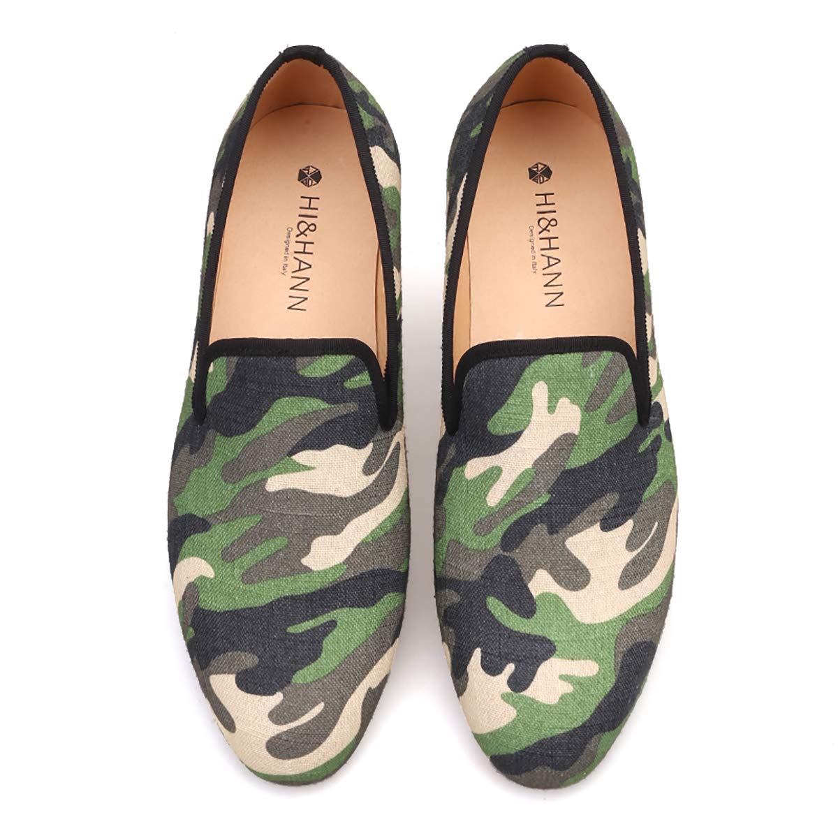 HI&HANN British Style Classic Camouflage Men's Smoking Slippers - Handmade Mix Color Canvas Loafers for Casual & Prom | Comfortable House Shoes for Relaxing at Home