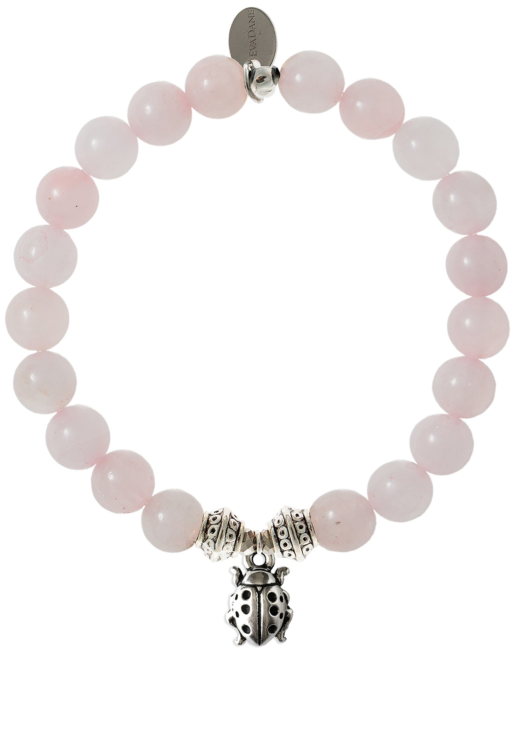 Natural Rose Quartz Gemstone Stretch Bracelet with Tibetan Beads & Ladybug Charm - Healing Crystal Jewelry for Women, Meditation, Yoga & Positive Energy
