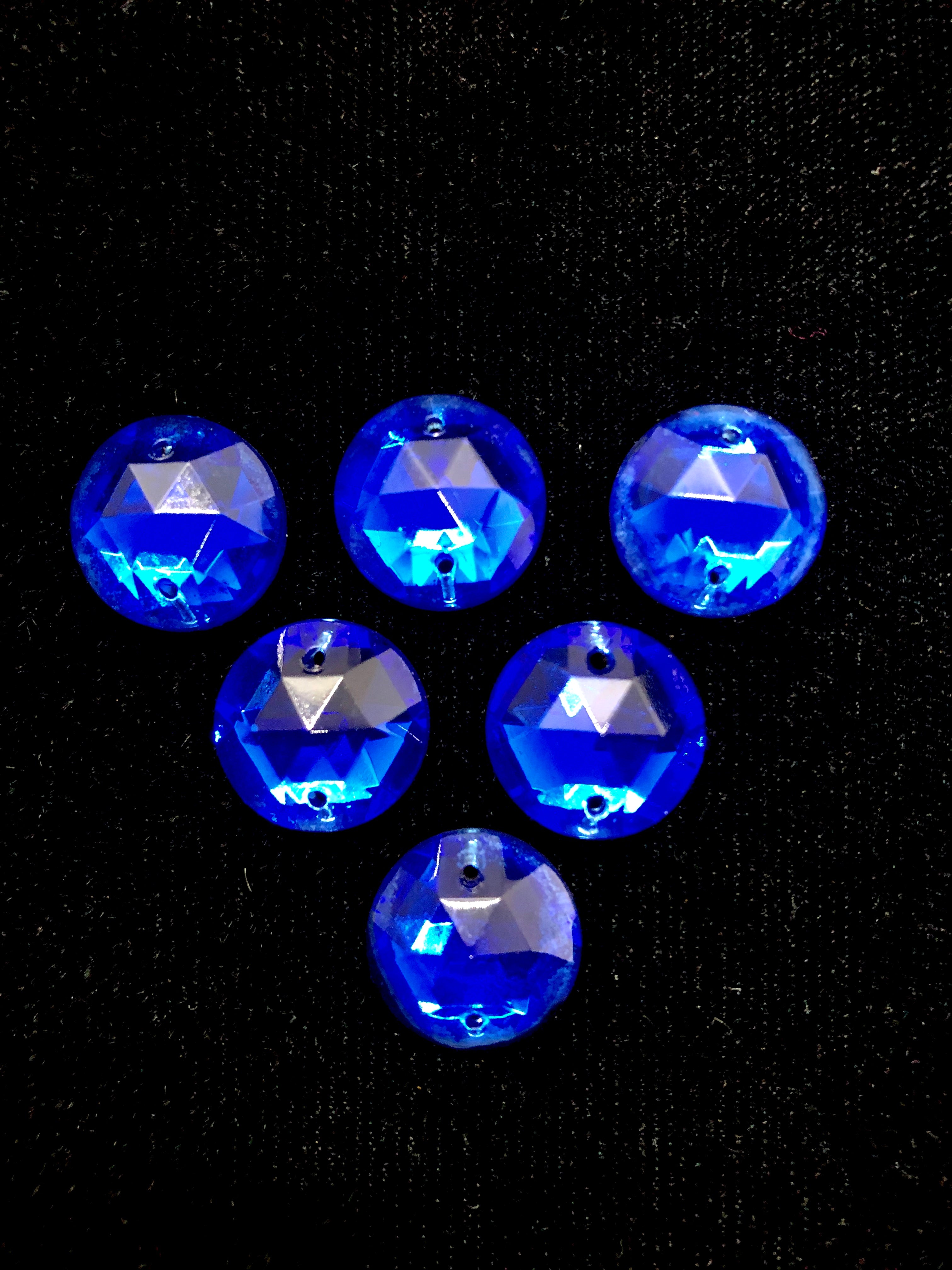 15mm Czech Sapphire Round Rhinestones - 6 Pack for Sewing on Dresses, Costumes & DIY Crafts
