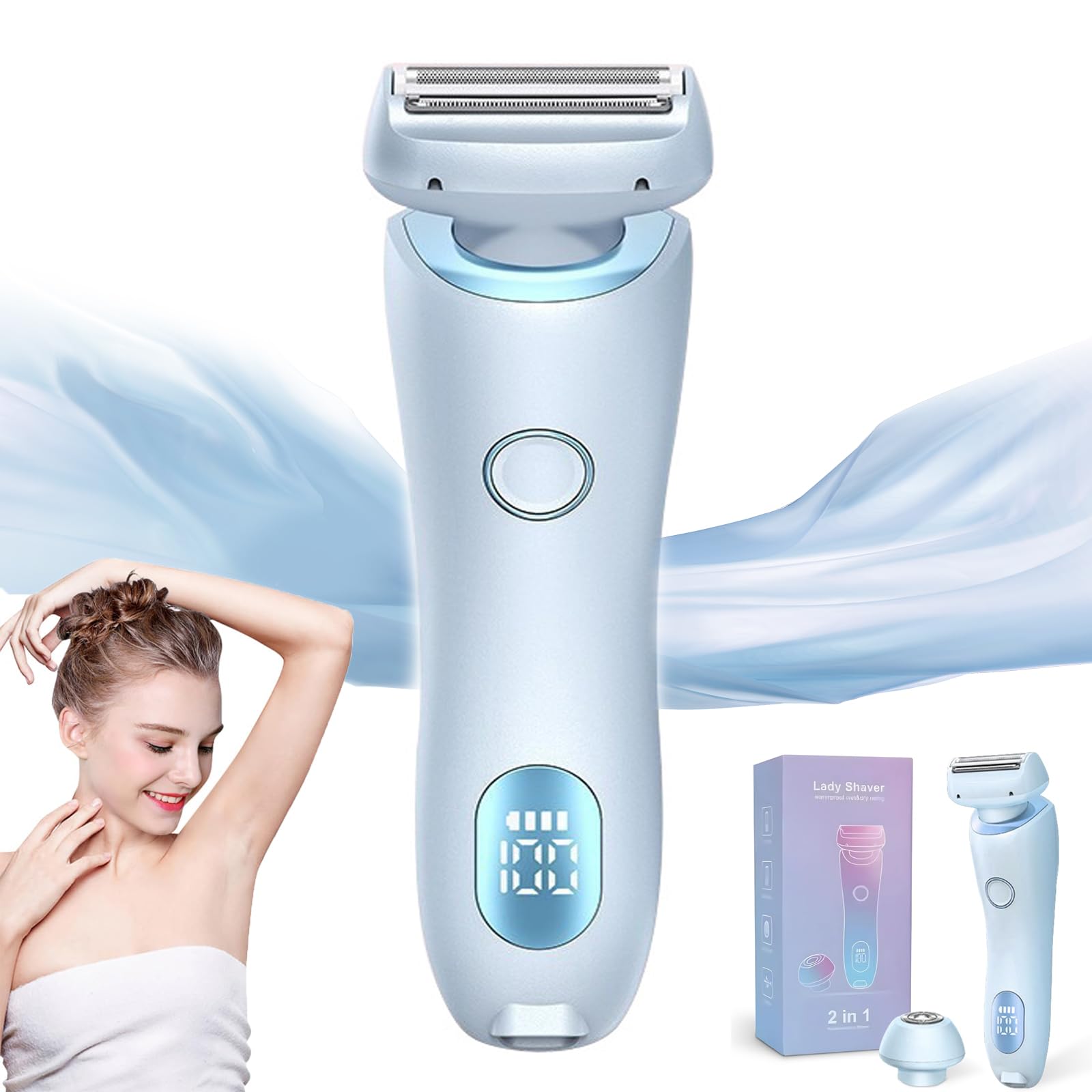 Vantique 2025 Electric Waterproof Shaver for Women - Rechargeable Bikini Trimmer & Body Razor with 3 Attachments (Blue) | Smooth Shaving for Legs, Underarms & Bikini Area
