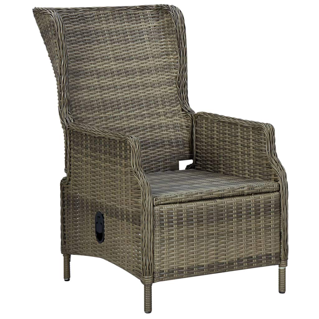 Brown Poly Rattan Reclining Garden Chair with Cushions & Footstool - Outdoor Patio, Balcony, Terrace Lounge Seating Furniture for Relaxing in Backyard, Poolside or Garden