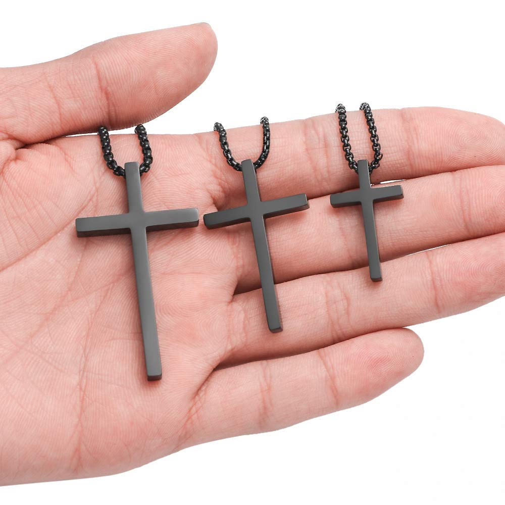 MOOHAM Men's Stainless Steel Cross Pendant Necklace - Silver, Black & Gold Options, 16-30 Inch Adjustable Box Chain | Religious Jewelry Gift for Him, Everyday Wear & Special Occasions