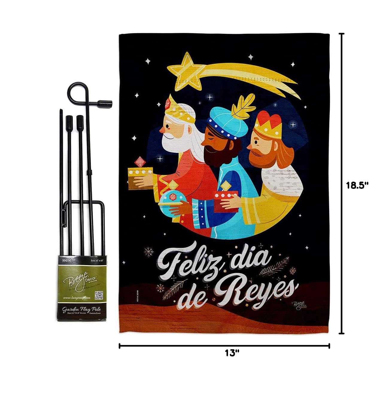 Feliz Dia De Reyes Garden Flag Set - Double-Sided Christian Decoration for Winter Holidays