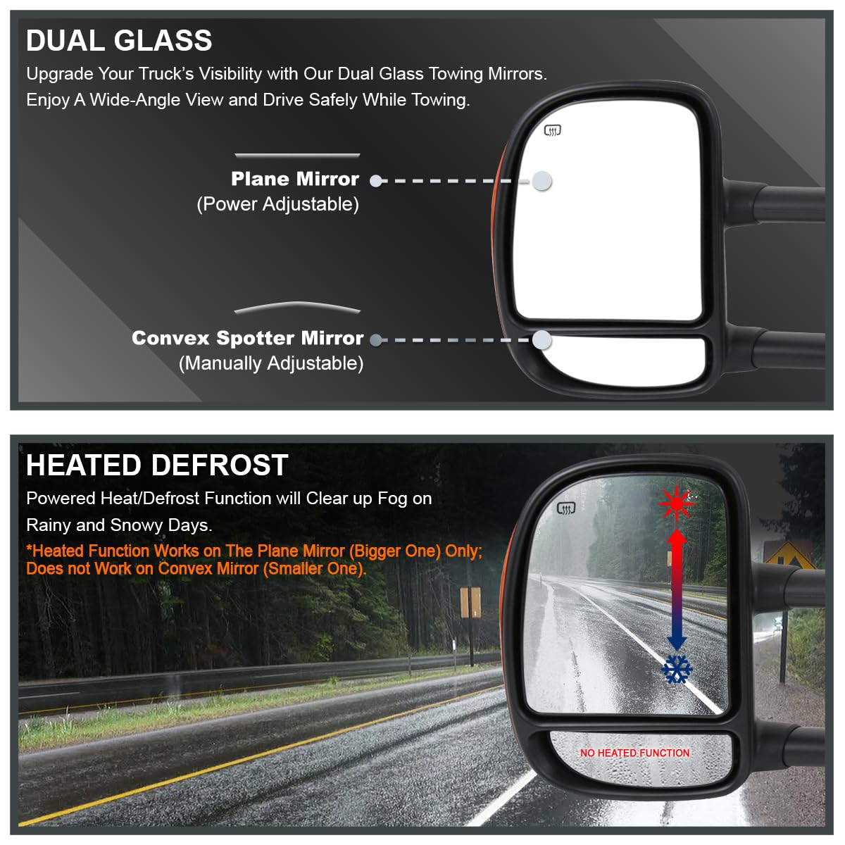 Spec-D Tuning LED Power & Heated Towing Side Mirrors for 1999-2007 Ford F250 F350 F450 F550 Super Duty - Left & Right Pair - Perfect for Towing, Off-Roading & Winter Driving