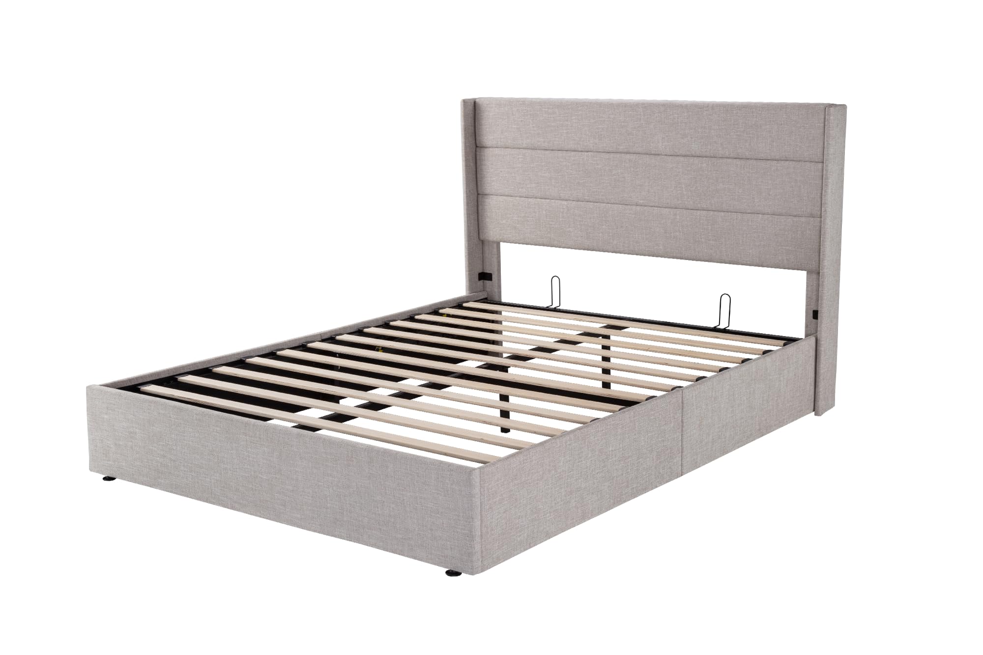 Allewie Full Size Lift Up Storage Bed with Modern Wingback Headboard - Hydraulic Support, No Box Spring Needed, Light Beige - Perfect for Small Bedrooms, Guest Rooms & Space-Saving Solutions