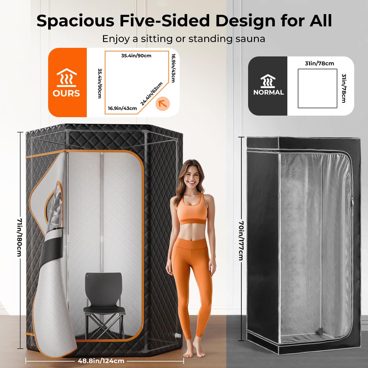 Portable Sauna Tent for Home - 3L 1200W Steamer with Folding Chair & 15 Heating Speeds | Personal Indoor Steam Sauna Box (Black) | Perfect for Relaxation, Detox & Weight Loss at Home