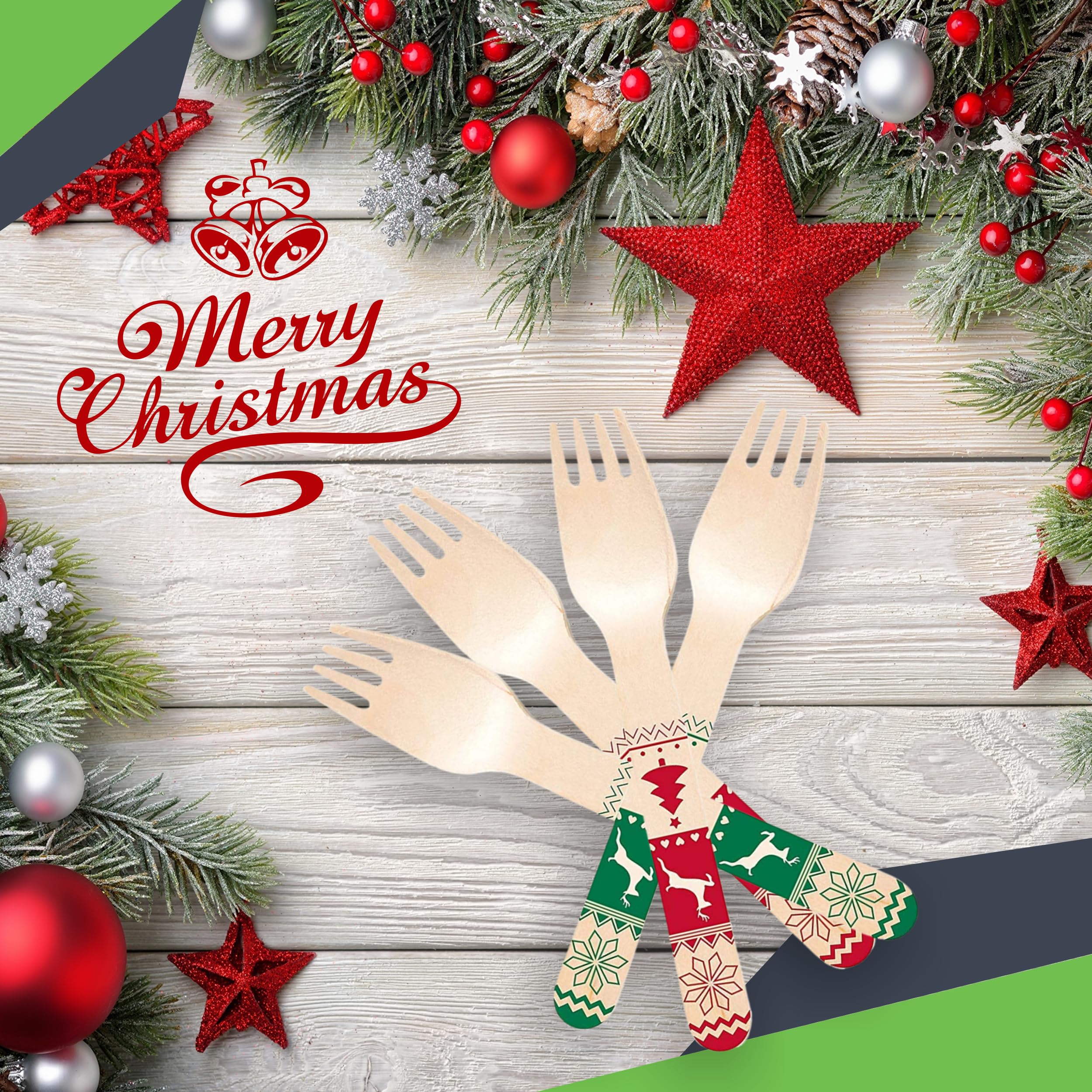 48-Pack Christmas Wooden Forks - 24 Red & 24 Green Holiday Disposable Cutlery for Parties, Picnics & Festive Gatherings