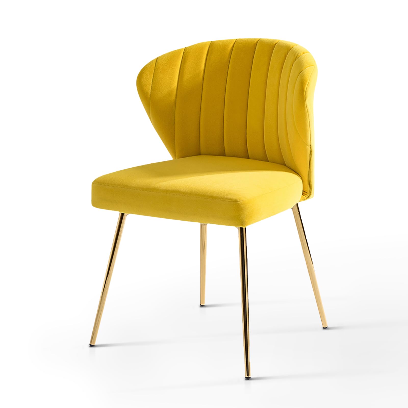 HULALA HOME Velvet Dining Chairs - Modern Small Armless Accent Chair with Gold Metal Legs, Upholstered Living Room Side Chair, Elegant Tufted Back Vanity Chair in Yellow | Perfect for Dining Room, Bedroom, Home Office & Makeup Area