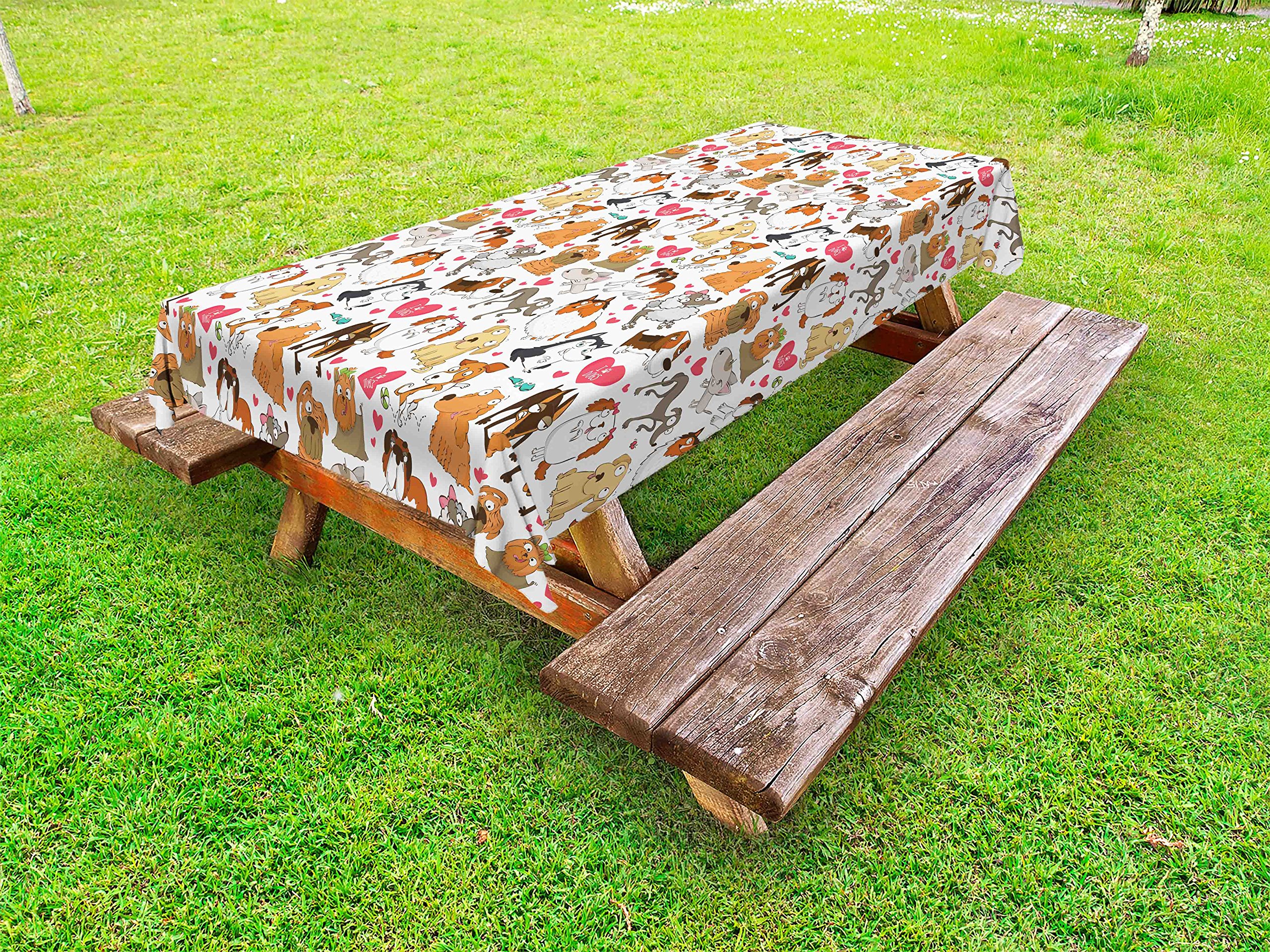 Ambesonne Dog Lover Outdoor Tablecloth - Cartoon Canines Bullterrier Doberman Husky Spaniel Themed Picnic Table Cover | 58