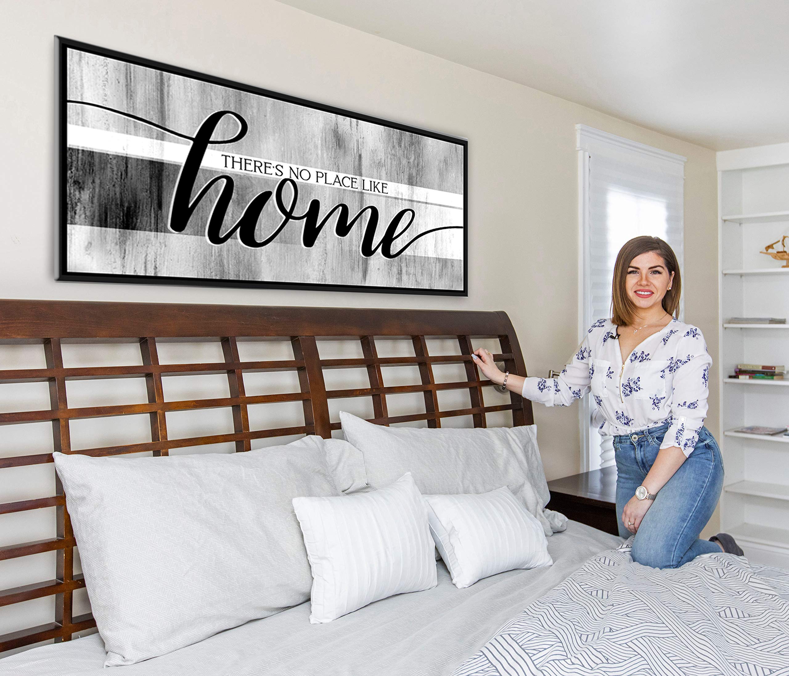 Farmhouse Wall Decor Sign - Rustic Home Decoration with Floating Frame (Grey, 42x19 Inches) - Perfect for Living Room, Housewarming Gifts & Cozy Farmhouse Style Interiors