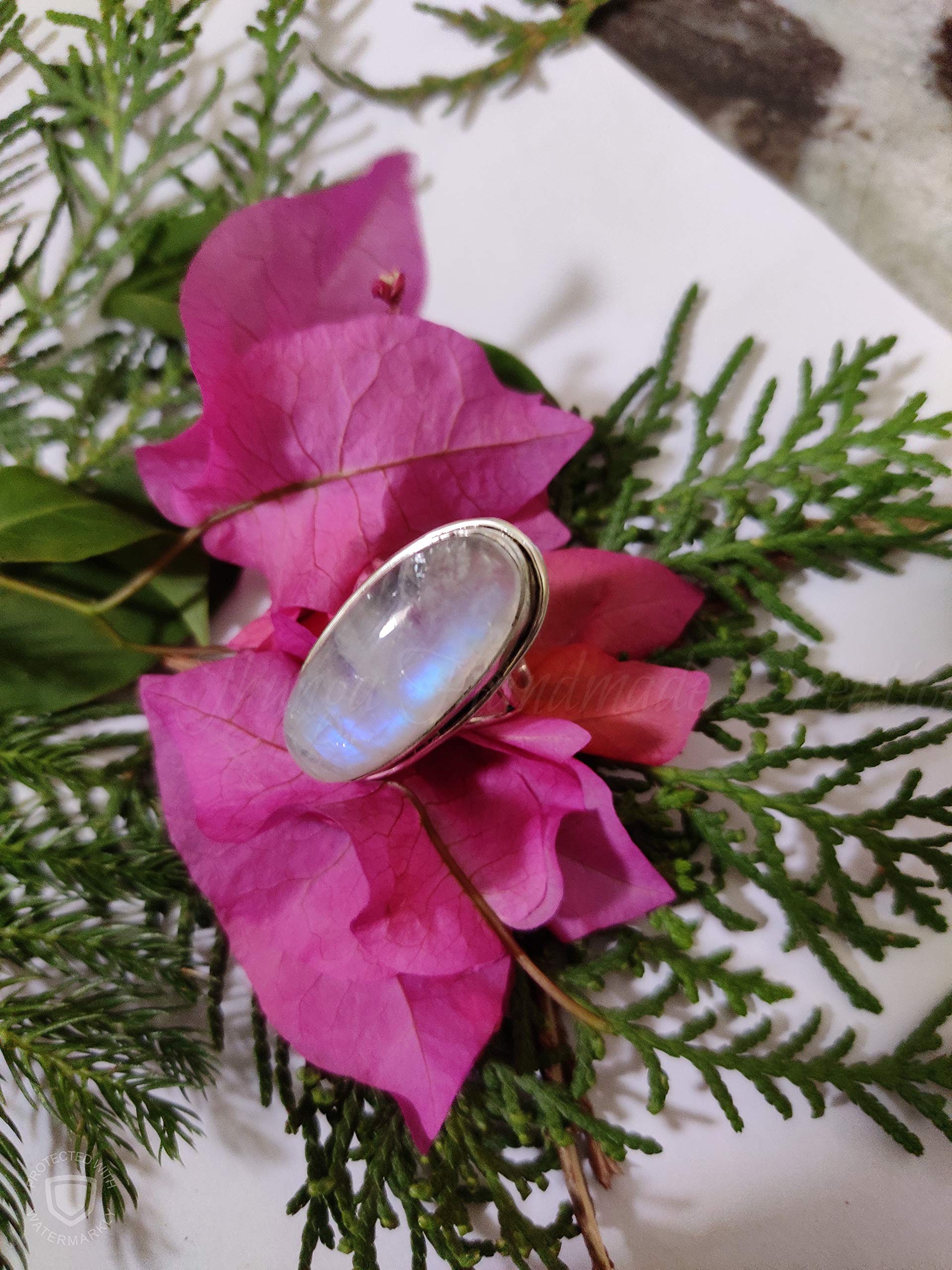 Genuine Rainbow Moonstone Ring - 925 Sterling Silver Vintage Jewelry with Blue Flash | Moonstone Engagement Ring, Promise Ring & Bridal Party Statement Jewelry | Perfect for Weddings, Anniversaries & Special Occasions