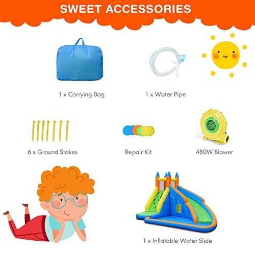 **Costzon Inflatable Water Slide for Kids & Adults - Giant Bouncy Waterslide Park with 480W Blower, Climbing Wall, Splash Pool - 2-Piece Blow Up Water Slide for Backyard, Outdoor Parties & Summer Fun**