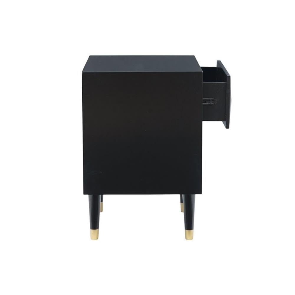 Modern Black Wooden Nightstand with Two Drawers and Geometric Texture - Perfect for Bedroom, Living Room, or Office Storage