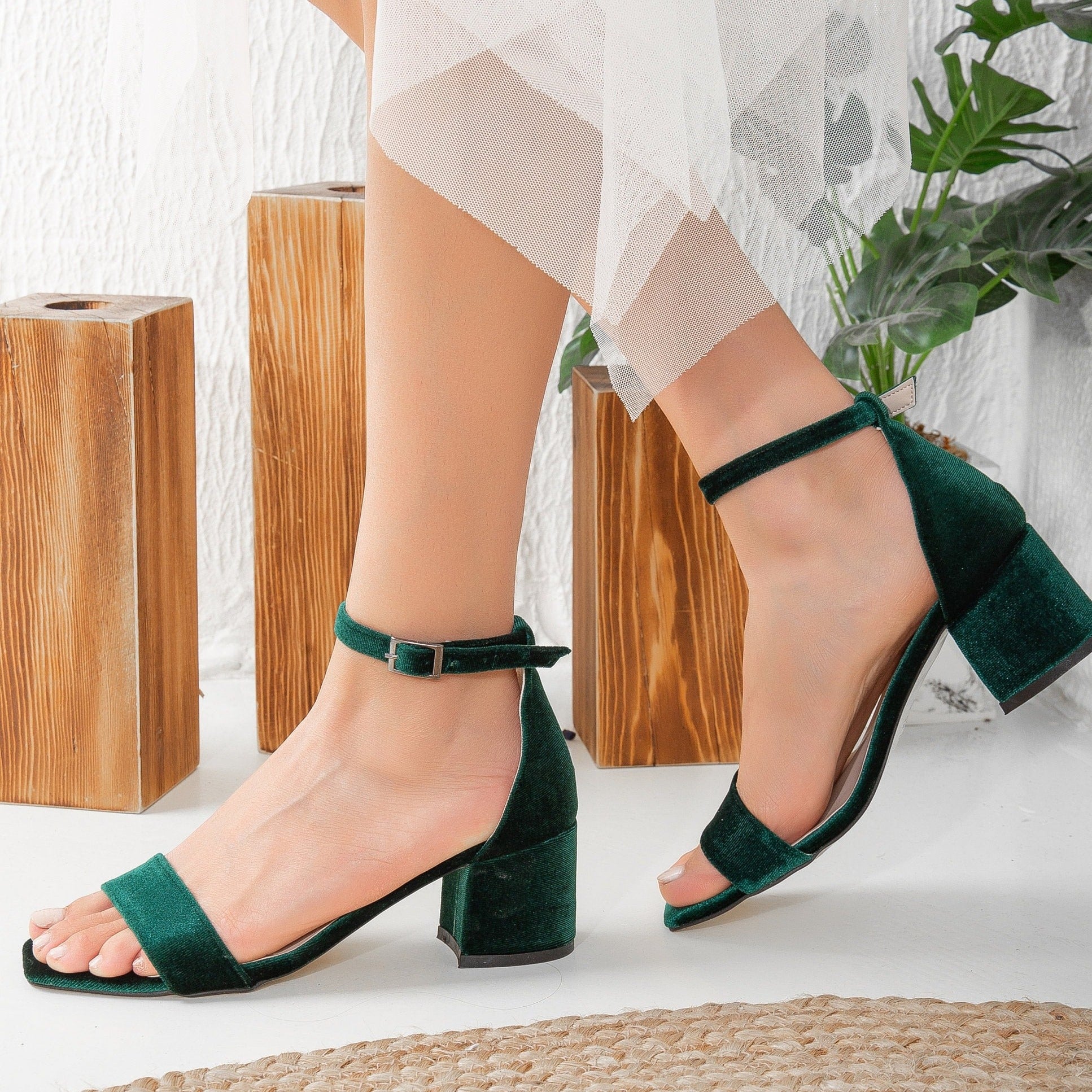 Jess Green Velvet Sandals for Women - Comfortable Summer Casual Shoes with Soft Sole | Perfect for Beach, Vacation, and Outdoor Activities
