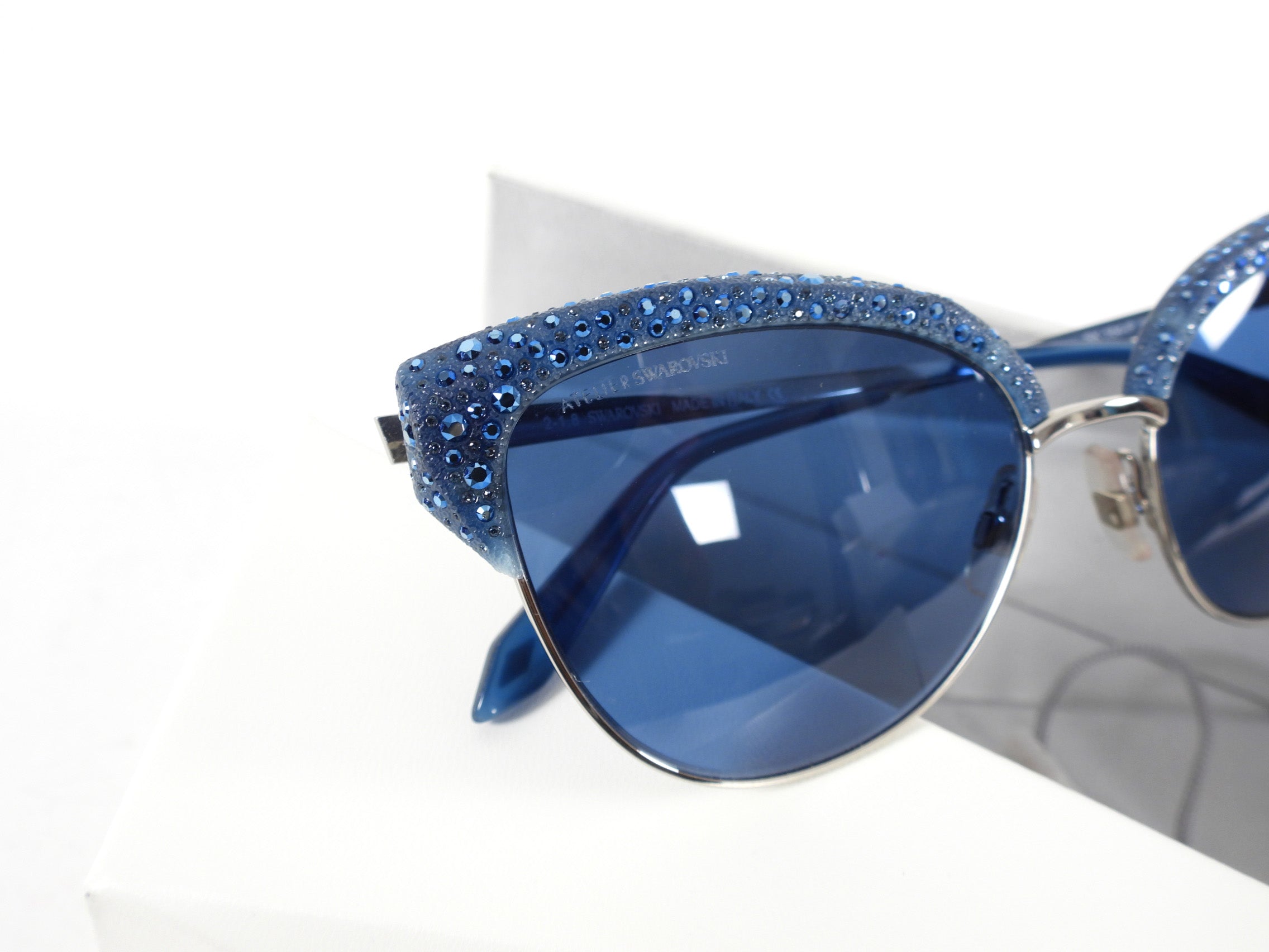 Atelier Swarovski Blue Crystal Frame Sunglasses for Women - Luxury Designer Sunglasses with Swarovski Crystals - Perfect for Beach, Vacation & Summer Fashion Accessories