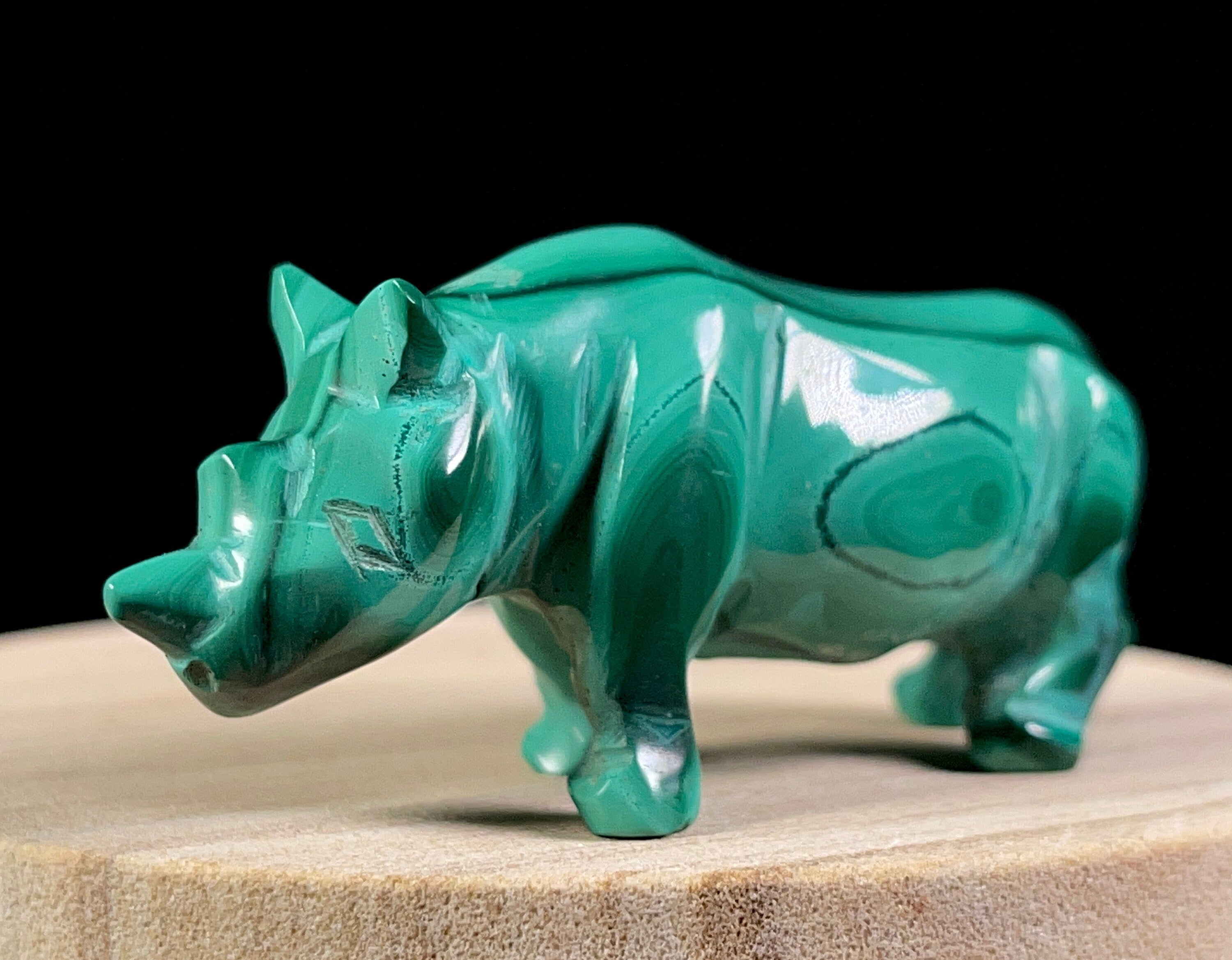 Malachite Crystal Rhinoceros Carving - Handcrafted Home Decor, Housewarming Gift, Healing Crystal for Positive Energy & Feng Shui | Perfect for Living Room, Office, Meditation Space