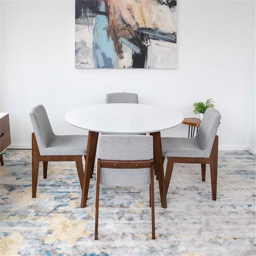 ASHCROFT Corbin 5-Piece Mid-Century Modern Dining Set with 4 Fabric Upholstered Chairs in Light Grey - Perfect for Small Spaces, Apartments & Contemporary Dining Rooms