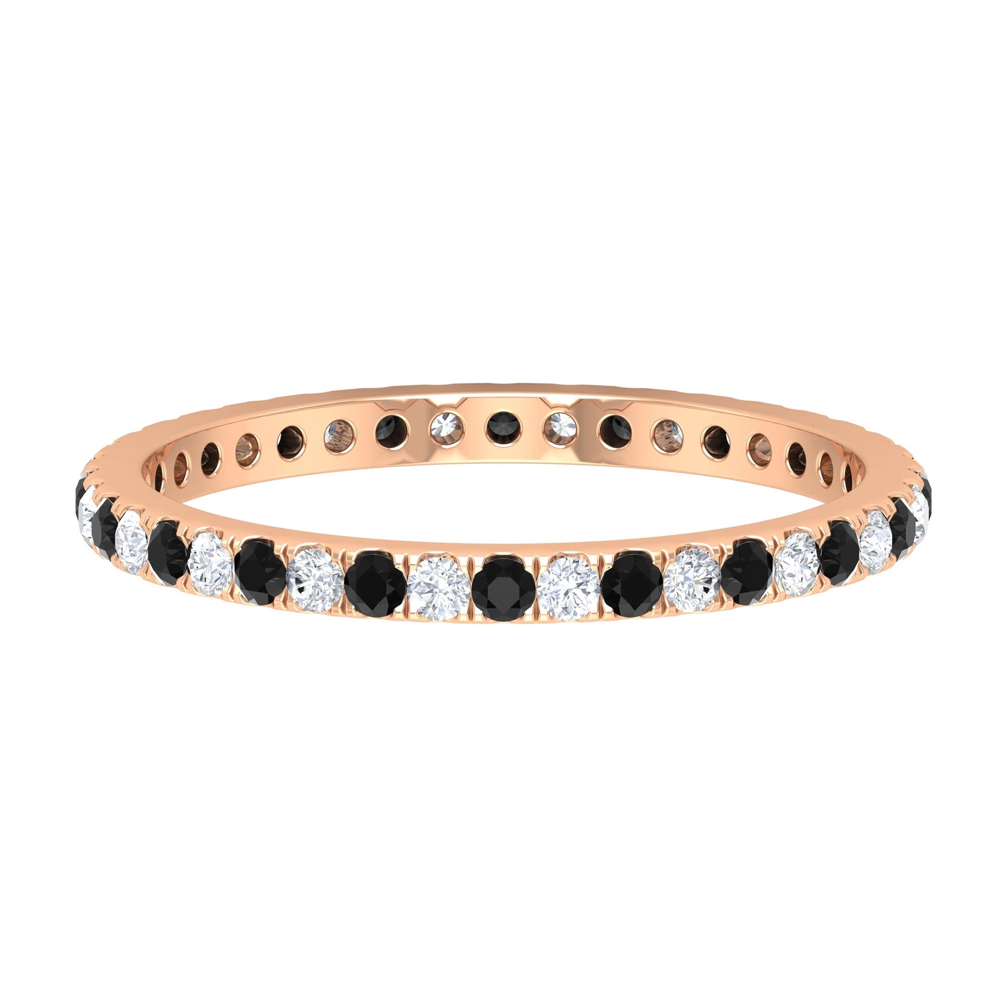 1 CT Black Onyx and Diamond Full Eternity Ring - 14K Solid Gold Fishtail Set Wedding Band for Women, Anniversary Gift, Bridal Jewelry, Stackable Ring for Everyday Elegance