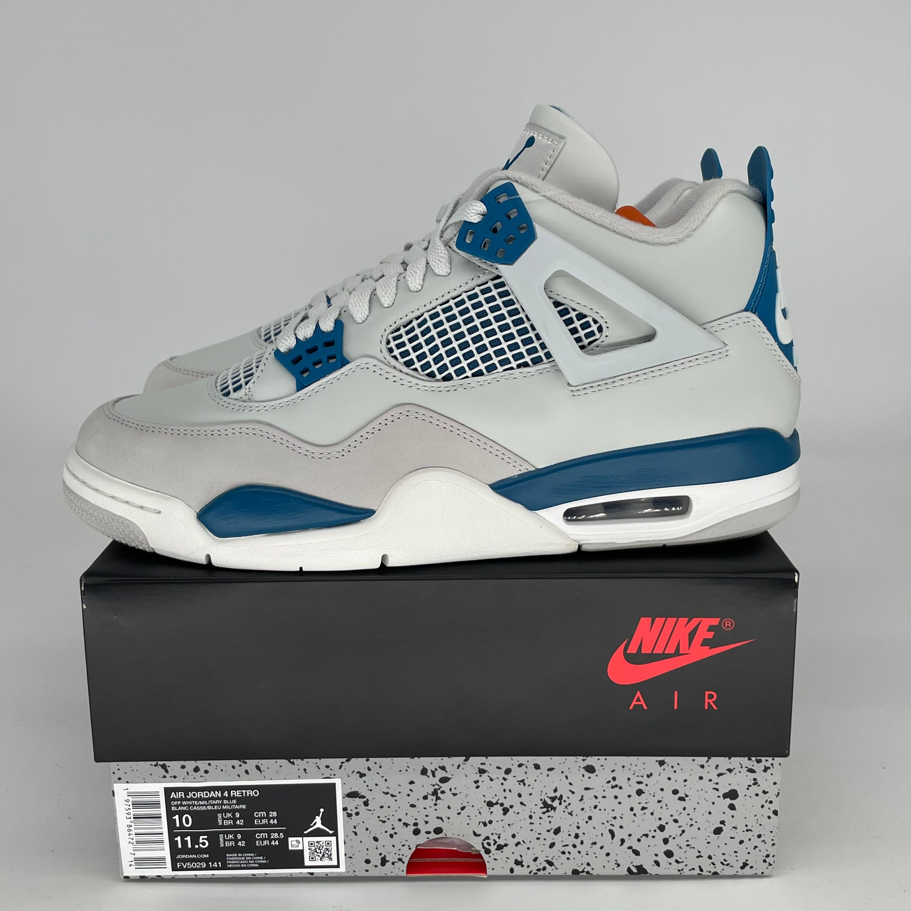 Original Air Jordan 4 Retro 'Military Blue' Men's Basketball Shoes - Size 10 & Women's Size 11.5 (FV5029-141) - Perfect for Streetwear & Sneaker Collectors | Ideal for Casual Wear, Basketball & Sneakerhead Fashion