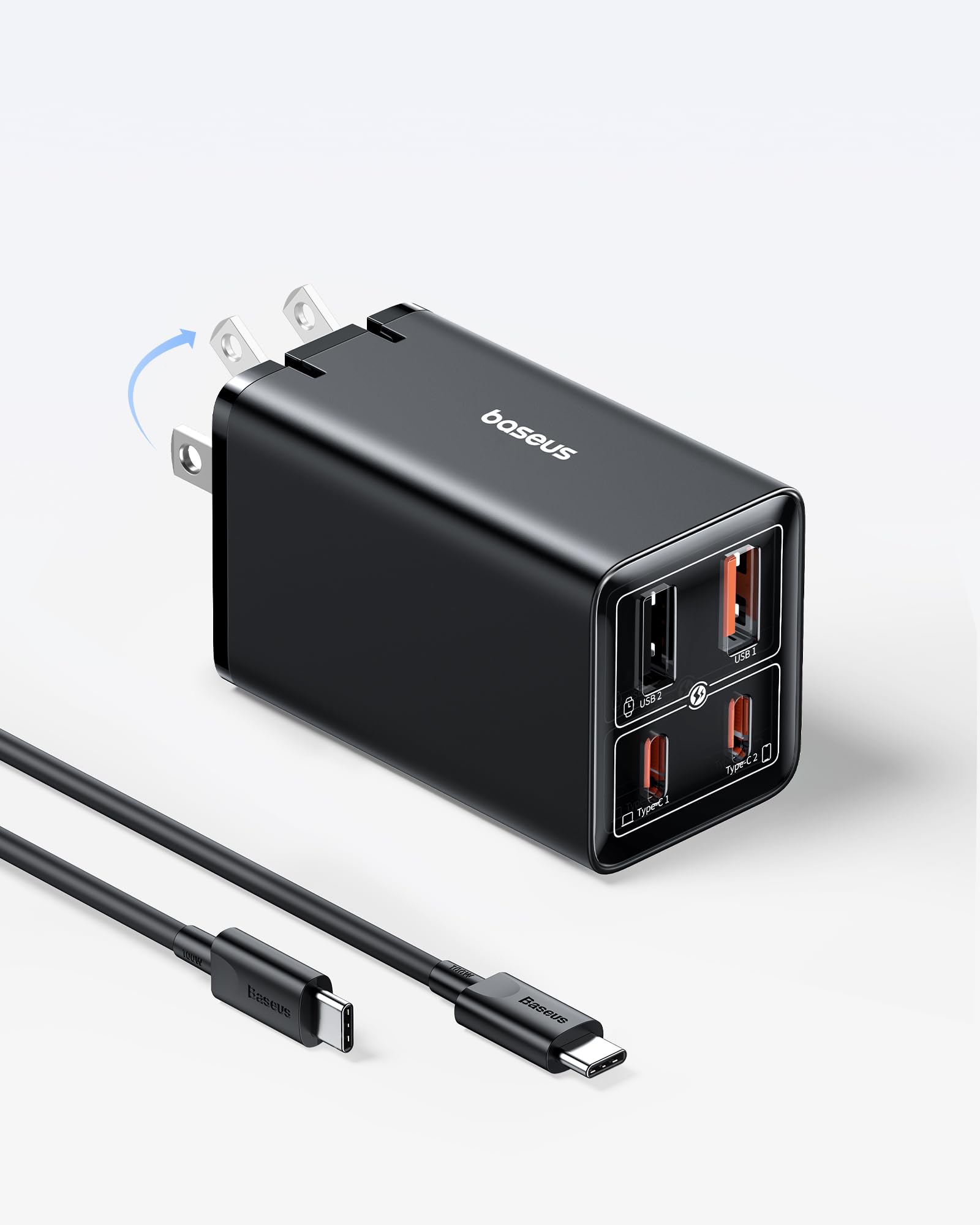 Baseus GaN6 Pro 65W USB C Fast Charger - 4-Port PD Wall Charger with Foldable Plug for iPhone, MacBook, Galaxy, Android, Dell, iPad, Pixel (Black) | Perfect for Travel, Office & Home Charging Multiple Devices Simultaneously