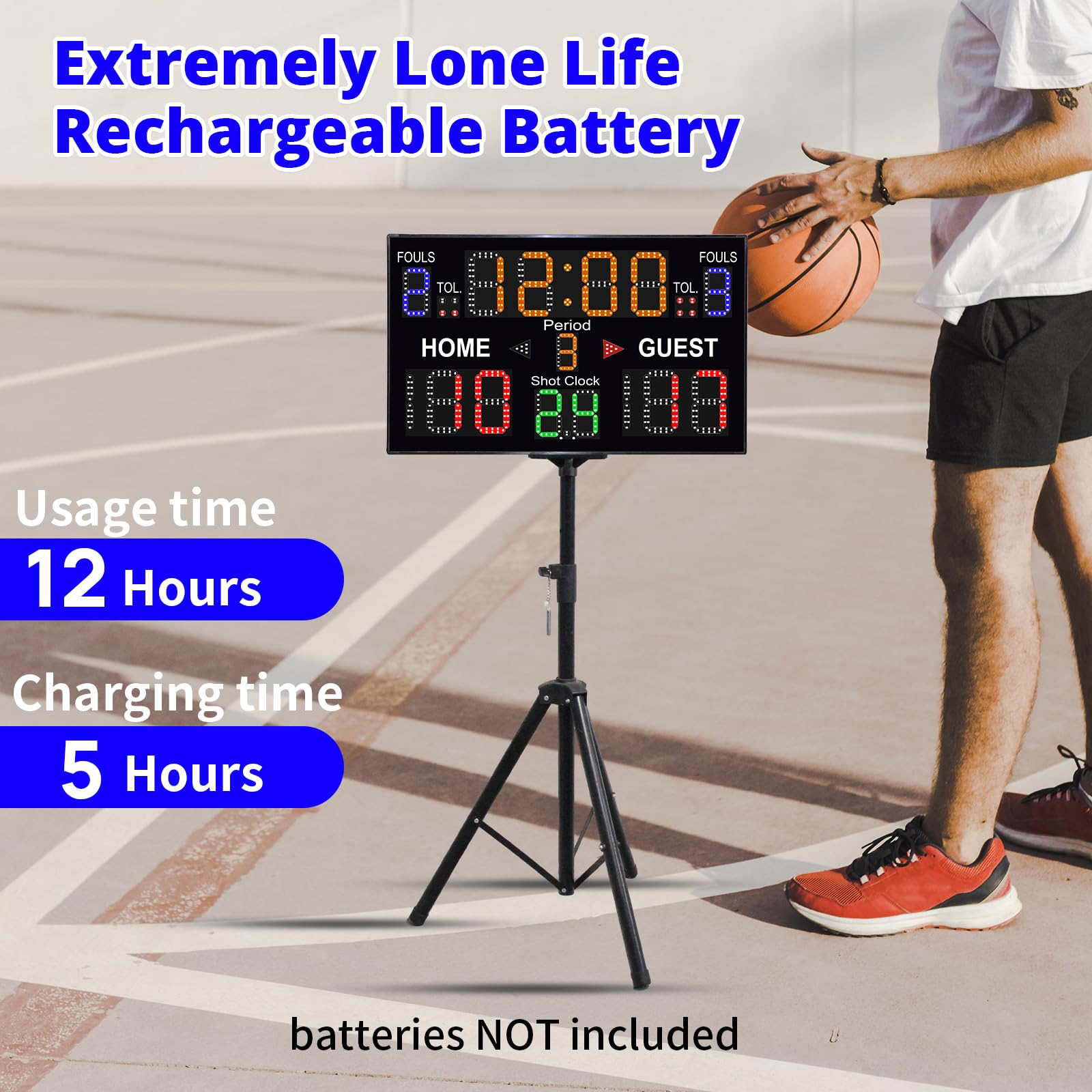Upgraded Digital Basketball Scoreboard with Shot Clock (12/14/24/30/25/60 Seconds) - Remote Control, Thickened Design, Battery Powered for Indoor & Outdoor Courts - Perfect for Games, Tournaments & Practice Sessions