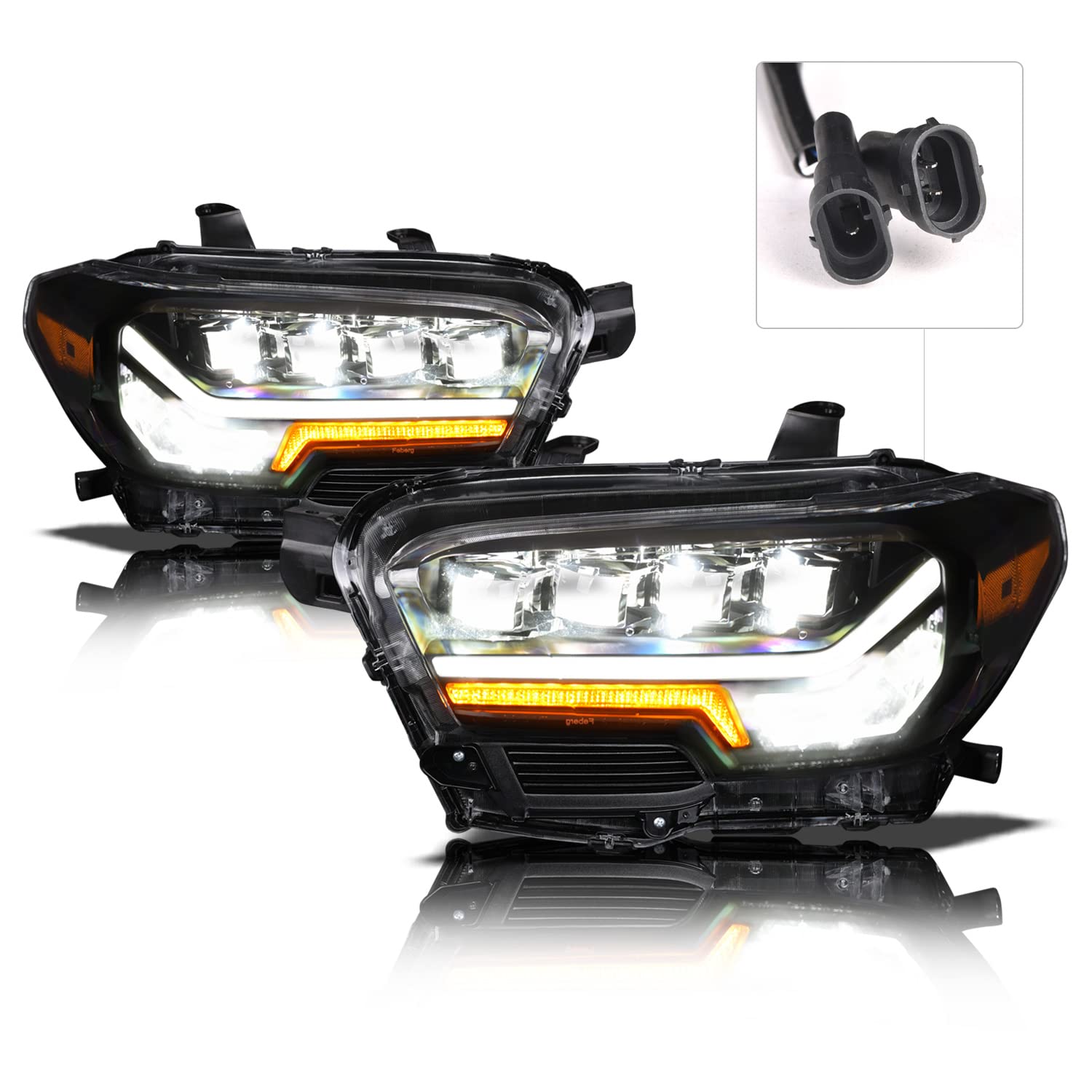 Alpha Owls Quad-Pro LED Headlights for 2016-2023 Toyota Tacoma - White LED Light Bar & Sequential Turn Signals | Perfect for Off-Road & Night Driving