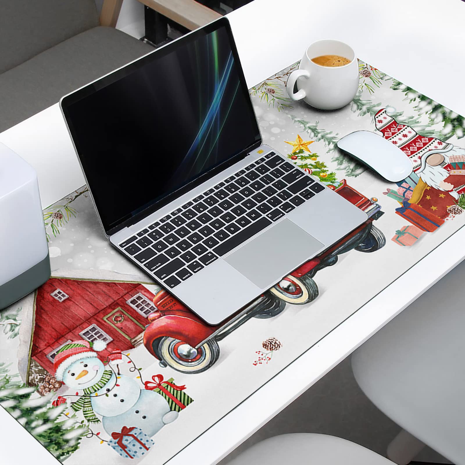 Non-Slip Rubber Base Mouse Pad - Large Gaming & Office Desk Mat for Computer & Laptop - Christmas Gnome Truck Design - Perfect for Work, Gaming & Home Office Use
