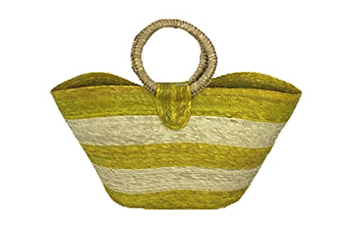Handmade Palm Leaf Beach Bag - Natural Woven Straw Tote Basket for Women | Eco-Friendly Summer Beach Accessories | Perfect for Pool, Vacation & Tropical Getaways (Yellow/Wheat)