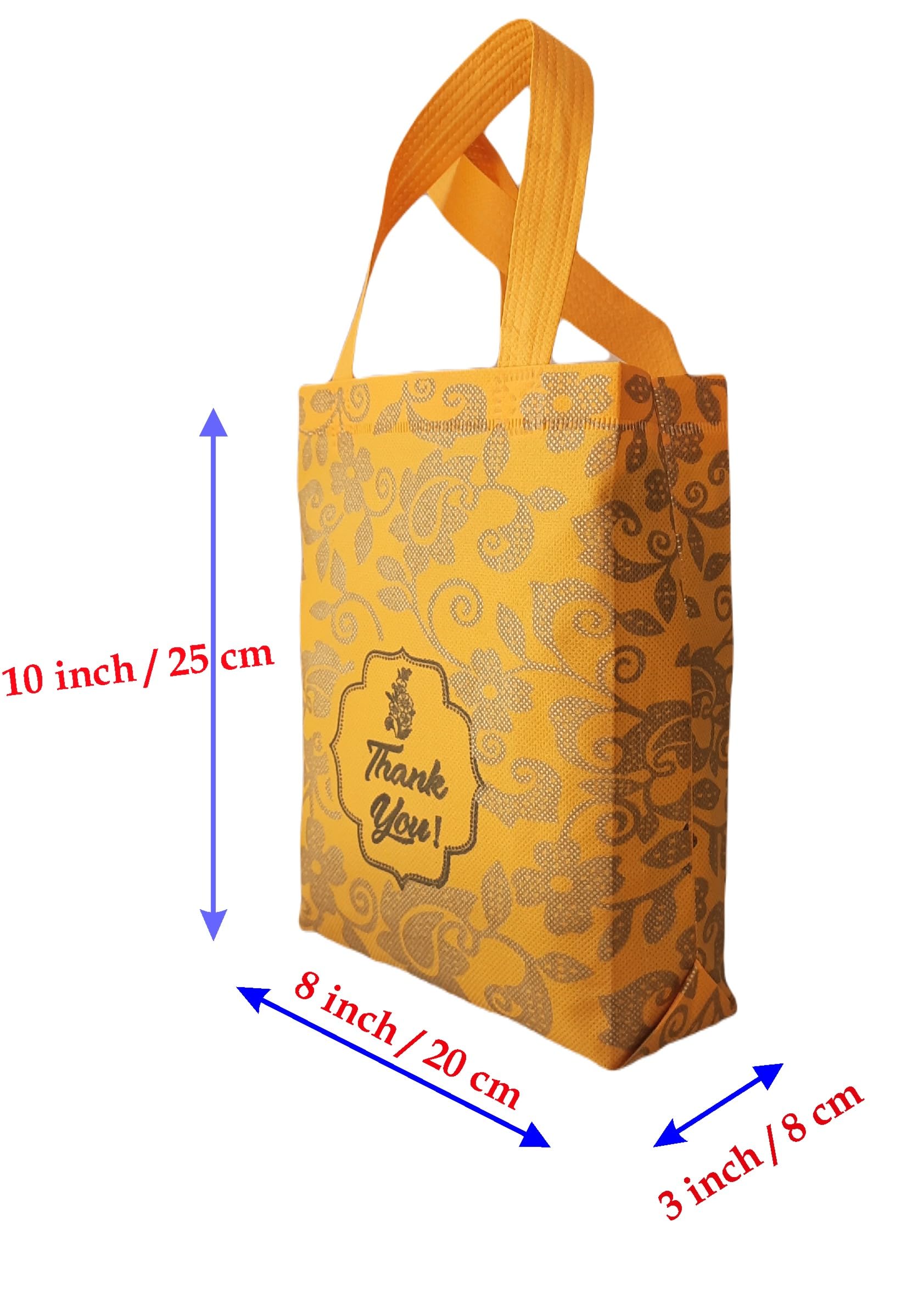 20 Pack Golden Yellow Small Thank You Gift Bags 8x10x3 Inch - Perfect for Wedding Favors, Birthday Party Return Gifts & Thamboolam Bags - Elegant & Practical for Any Celebration