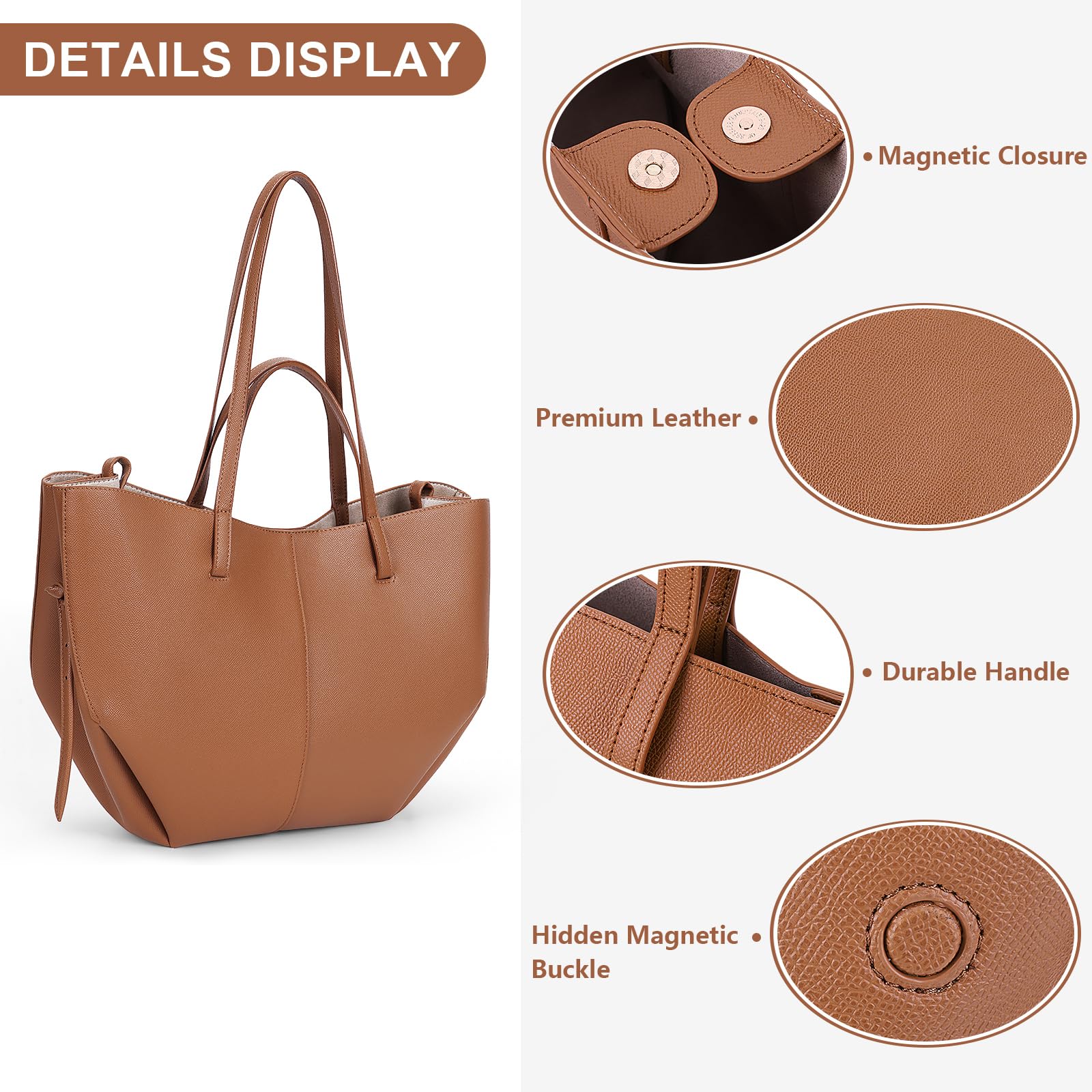 Stylish Faux Leather Tote Bag for Women - Professional Work Bag with Magnetic Closure | Trendy Handbag Purse for Office, Commute & Business Meetings