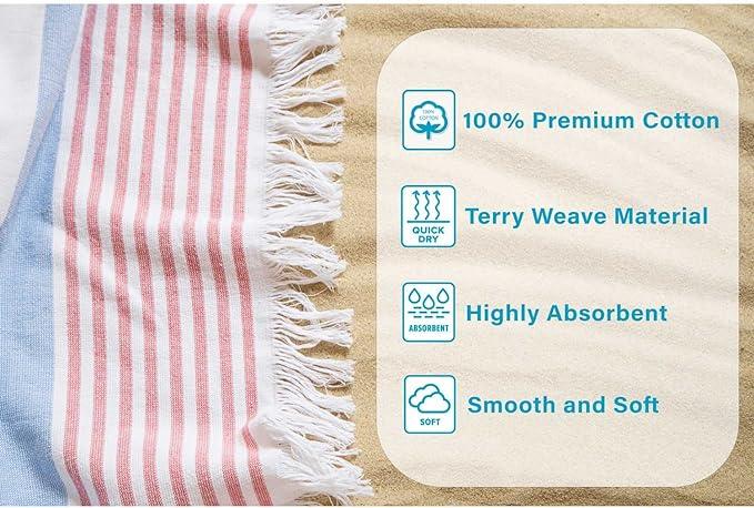 Coastal Resort Stripe Fouta 4-Piece Beach Towel Set with Tassels | Soft Quick-Dry Bath Towels for Pool, Beach, Spa & Vacation | Perfect Summer Accessories for Outdoor Relaxation