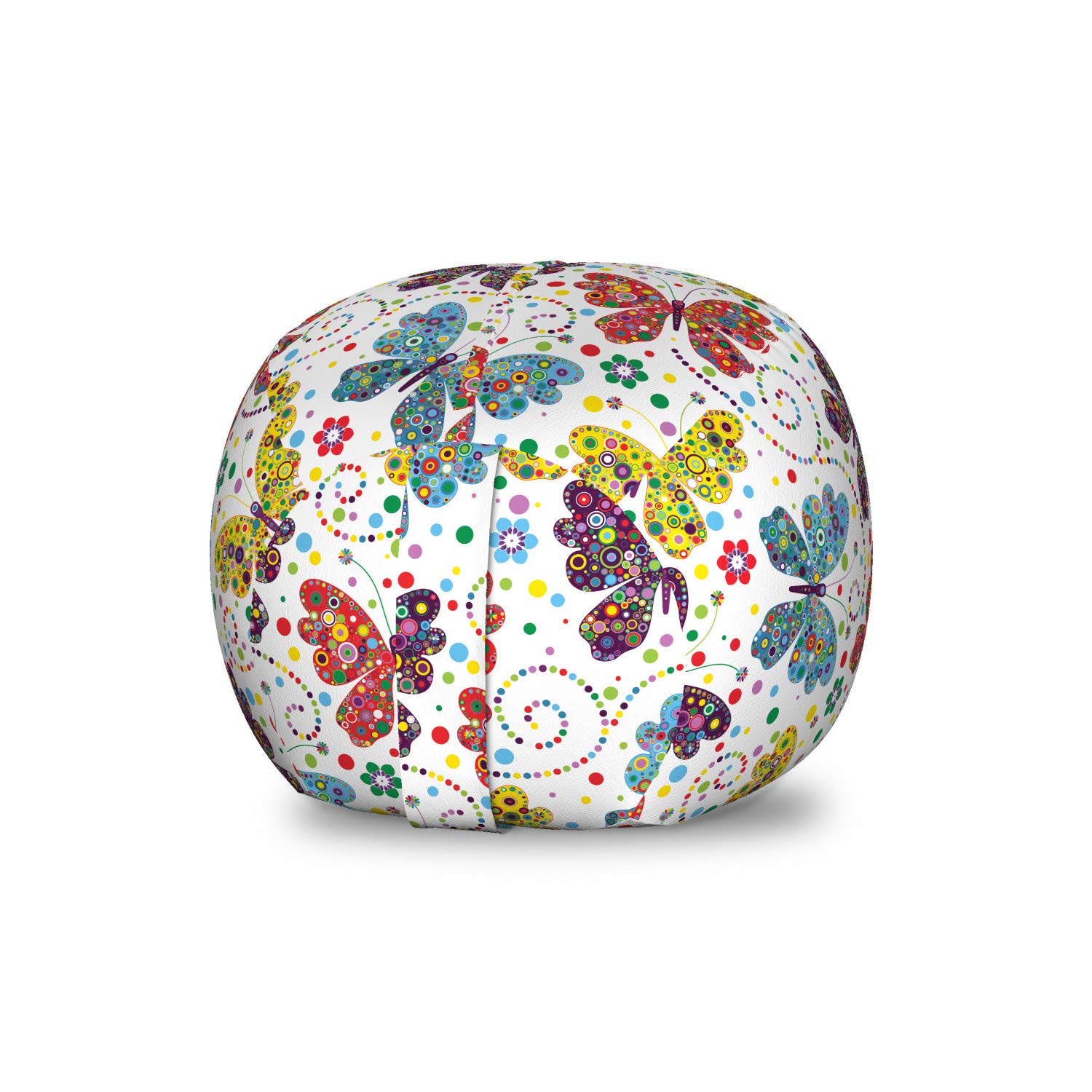 Ambesonne Animal Storage Toy Bag Chair - Floral Geometric Pattern with Abstract Butterfly Silhouettes, Washable Stuffed Animal Organizer for Kids Room, Small Multicolor Bean Bag Chair for Playroom, Nursery & Bedroom Organization