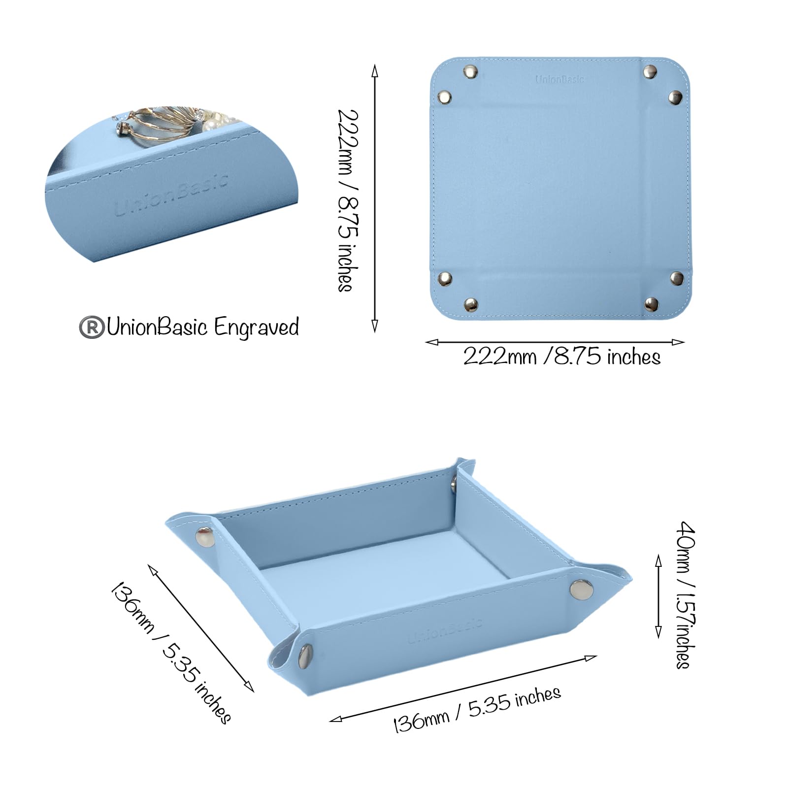 UnionBasic Valet Tray - Jewelry Organizer for Rings, Watches & Earrings | Entryway Catchall for Keys, Coins & Change | Nightstand & Bedside Storage Tray | Electronic Gadgets Holder (Blue) - Perfect for Home, Office & Travel Organization