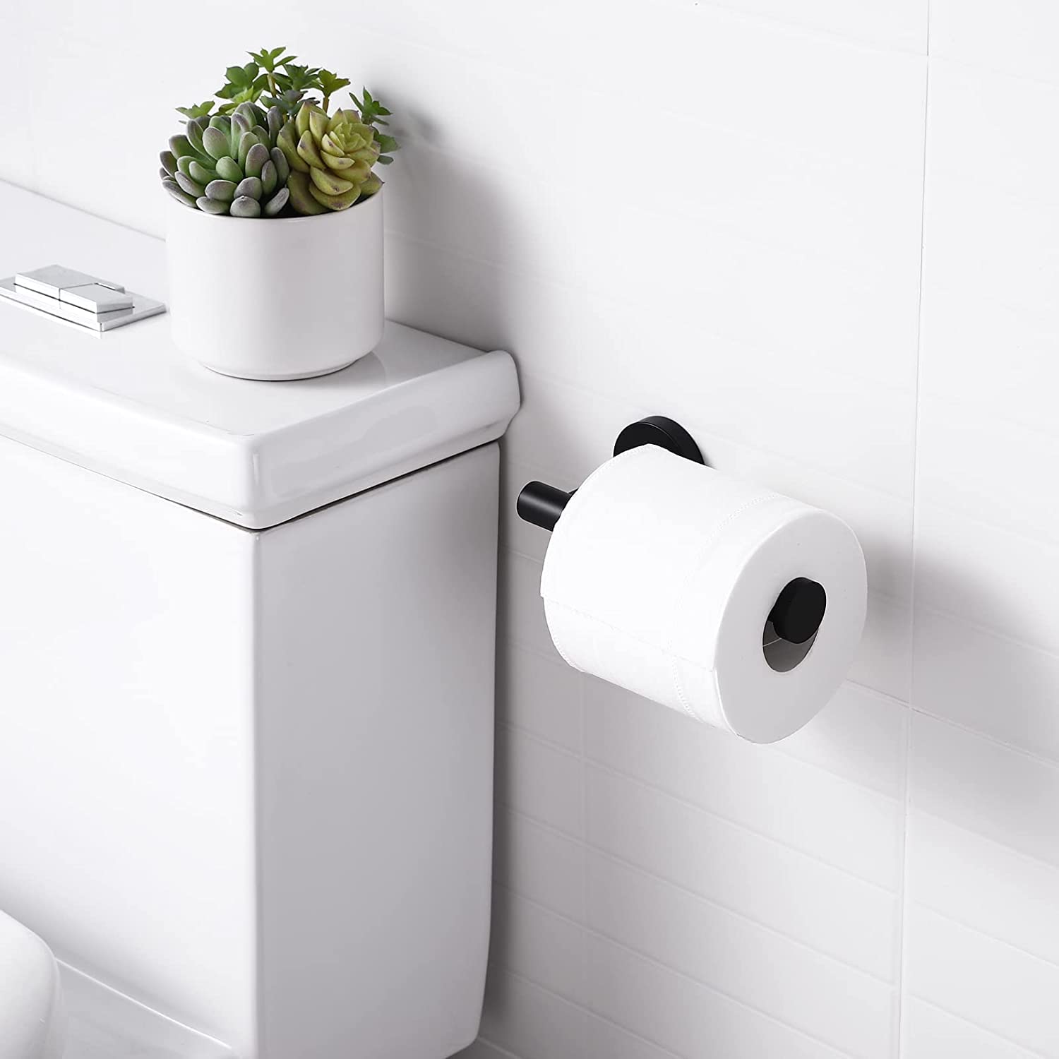 Stainless Steel Toilet Paper Holder - 304 Grade Wall Mount Roll Stand for Bathroom & Kitchen, Matte Black 5 Inch - Durable Home & Bathroom Accessories for Modern Living Spaces
