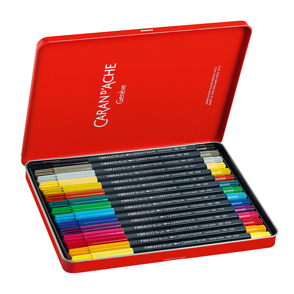 Caran d'Ache Fibralo Brush Pen Set - 15 Water-Soluble Ink Brush Pens for Calligraphy, Sketching & Watercolor Art - Perfect for Artists, Designers & Hand Lettering Enthusiasts