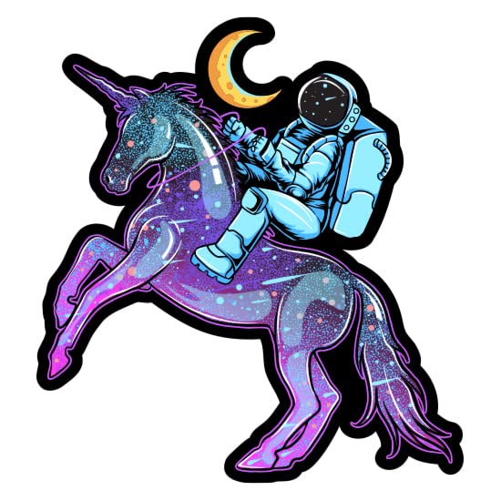 Space Unicorn and Astronaut 5-Inch Vinyl Sticker - Waterproof Decal for Car, Laptop, iPad - Perfect for Kids Room, Water Bottles & DIY Projects