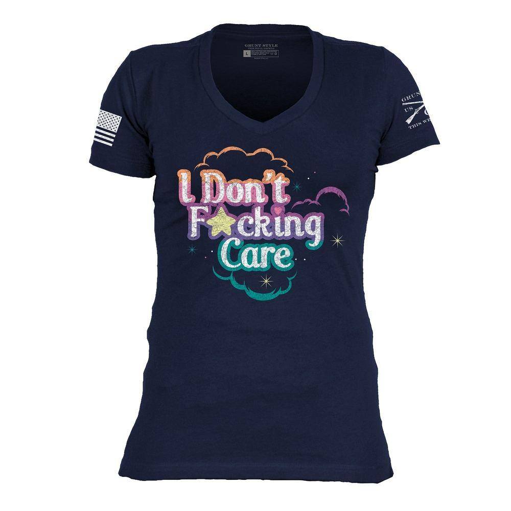 Women's 'I Don't F*cking Care' V-Neck T-Shirt in Midnight Navy - Casual Streetwear for Everyday Confidence & Attitude