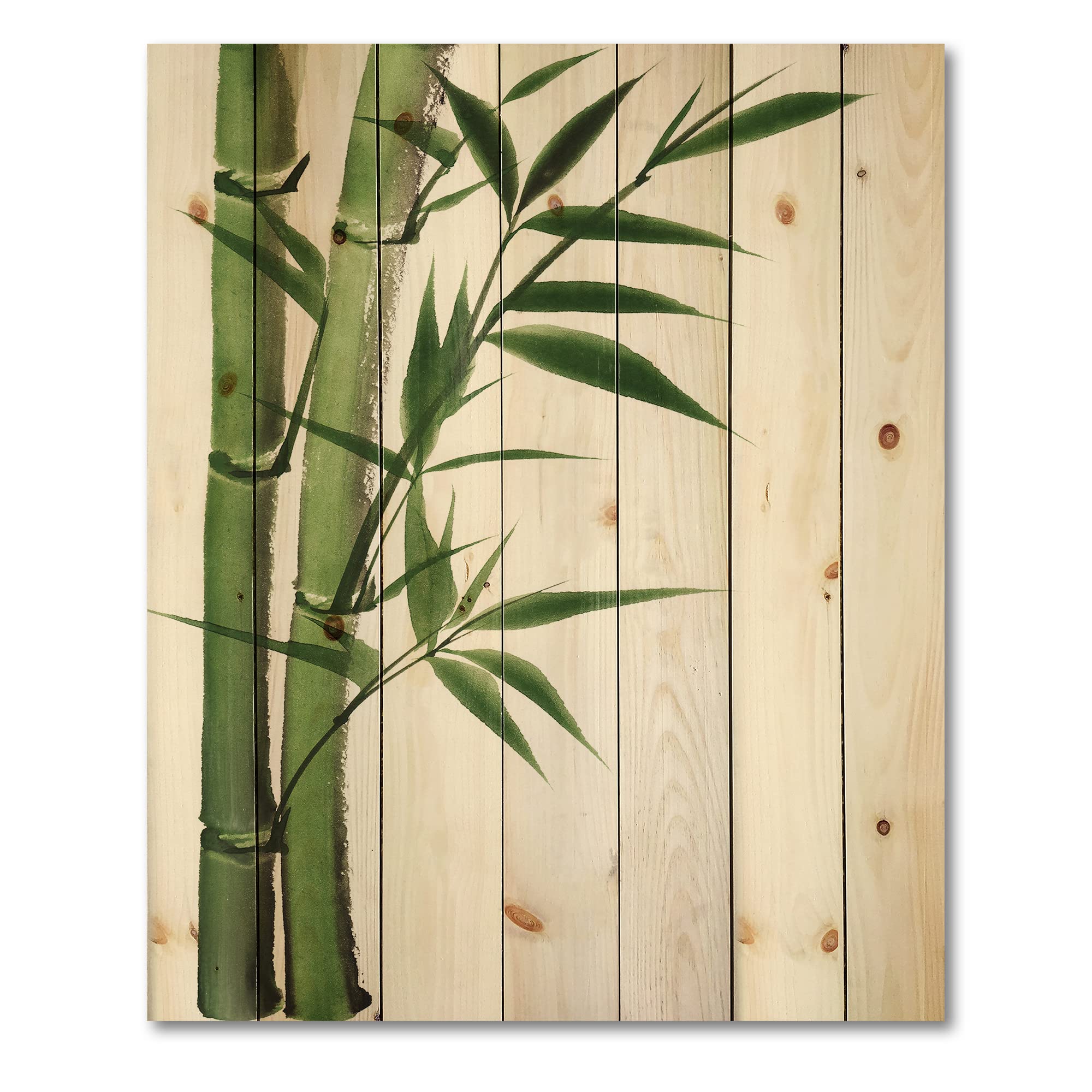 Dark Green Bamboo Traditional Wood Wall Decor - Large Floral Wood Wall Art Panels Printed on Natural Pine - Perfect for Living Room, Bedroom & Office Decor