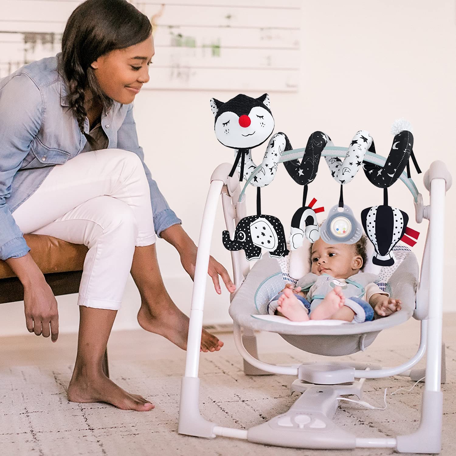 High Contrast Black and White Baby Toys for Infants 0-12 Months - Musical Fox Car Seat & Stroller Toys for Newborns | Perfect for Sensory Development & Travel Entertainment