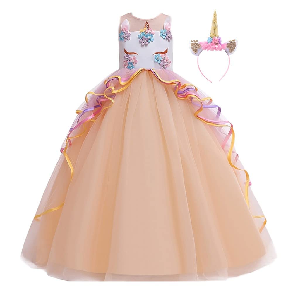 Unicorn Princess Costume for Girls - Long Maxi Tulle Dress with Headband | Birthday Party, Carnival, Cosplay, Dress Up Outfits | Perfect for Halloween, Christmas, School Plays & Fantasy Themed Events