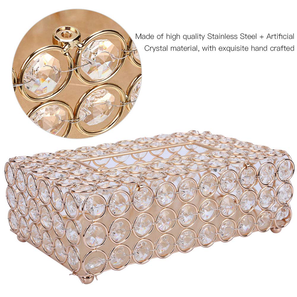 Crystal Tissue Box Cover - Decorative Rectangular Napkin Holder for Bathroom & Living Room (Gold) | Elegant Toilet Paper Box Organizer for Home Decor