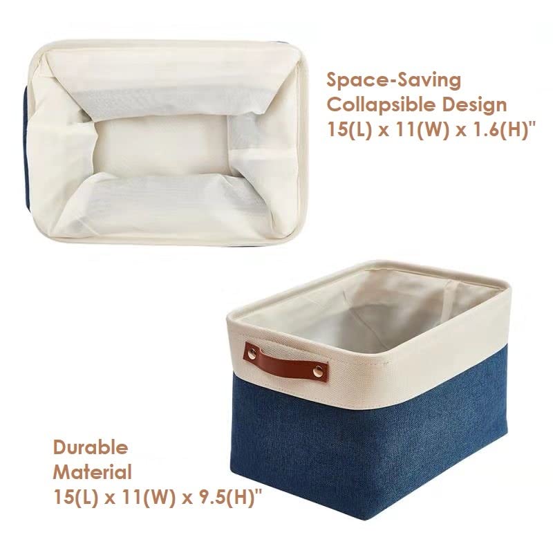 DECOMOMO Fabric Storage Bins & Baskets - Large 3-Pack for Shelves, Closet, Nursery Organization - Navy Blue & White - Perfect for Toys, Linens & Home Storage Solutions