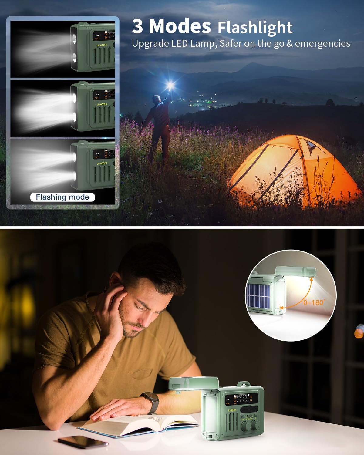 8000mAh Emergency Weather Radio with Solar & Hand Crank - AM/FM/NOAA Portable Radio, Bluetooth Speaker, Flashlight, SOS Alarm & Power Bank - 4-Way Charging for Outdoor Camping, Hiking & Emergency Preparedness (Green)